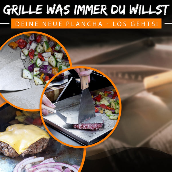 Grillplatte/Plancha [30 x 40 x 4cm] inkl. 2x Grillspachteln