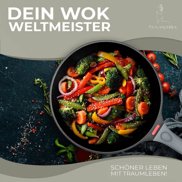 Wokpfanne 28 cm mit abnehmbarem Griff (grau)
