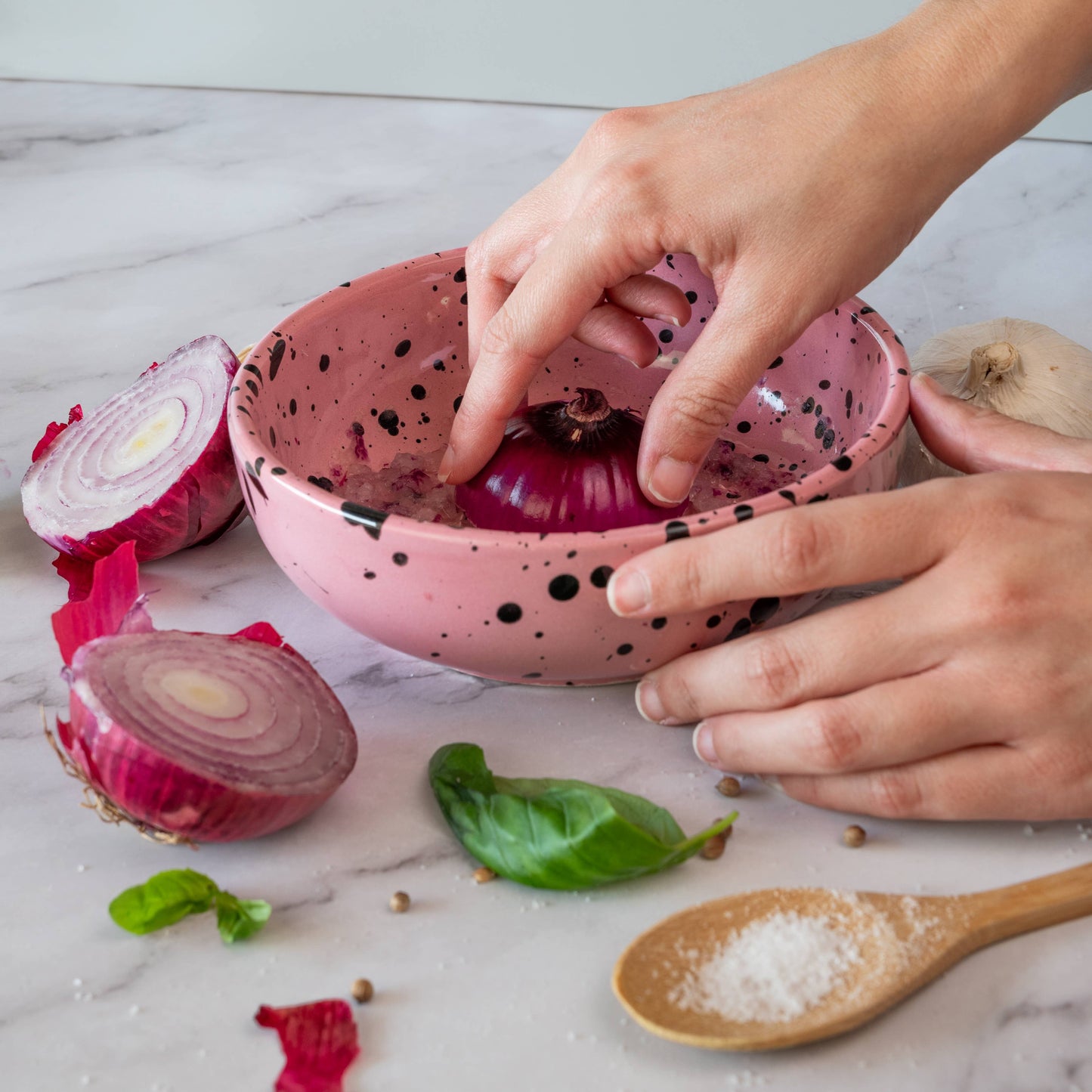 Keramikreibe "COSMIC Pink" 12cm für Knoblauch, Ingwer & Gewürze