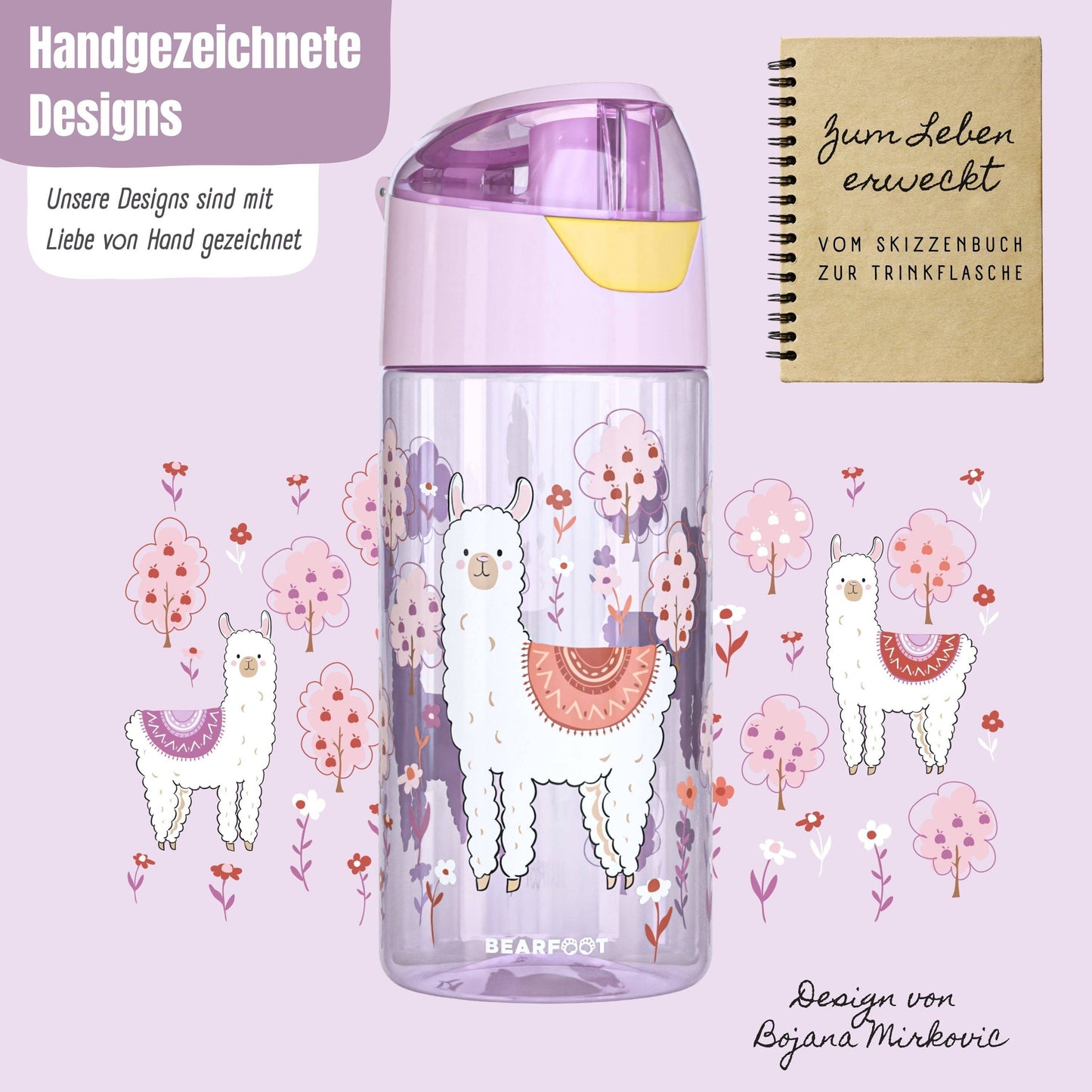 Trinkflasche Kinder, leichte Wasserflasche - Lama