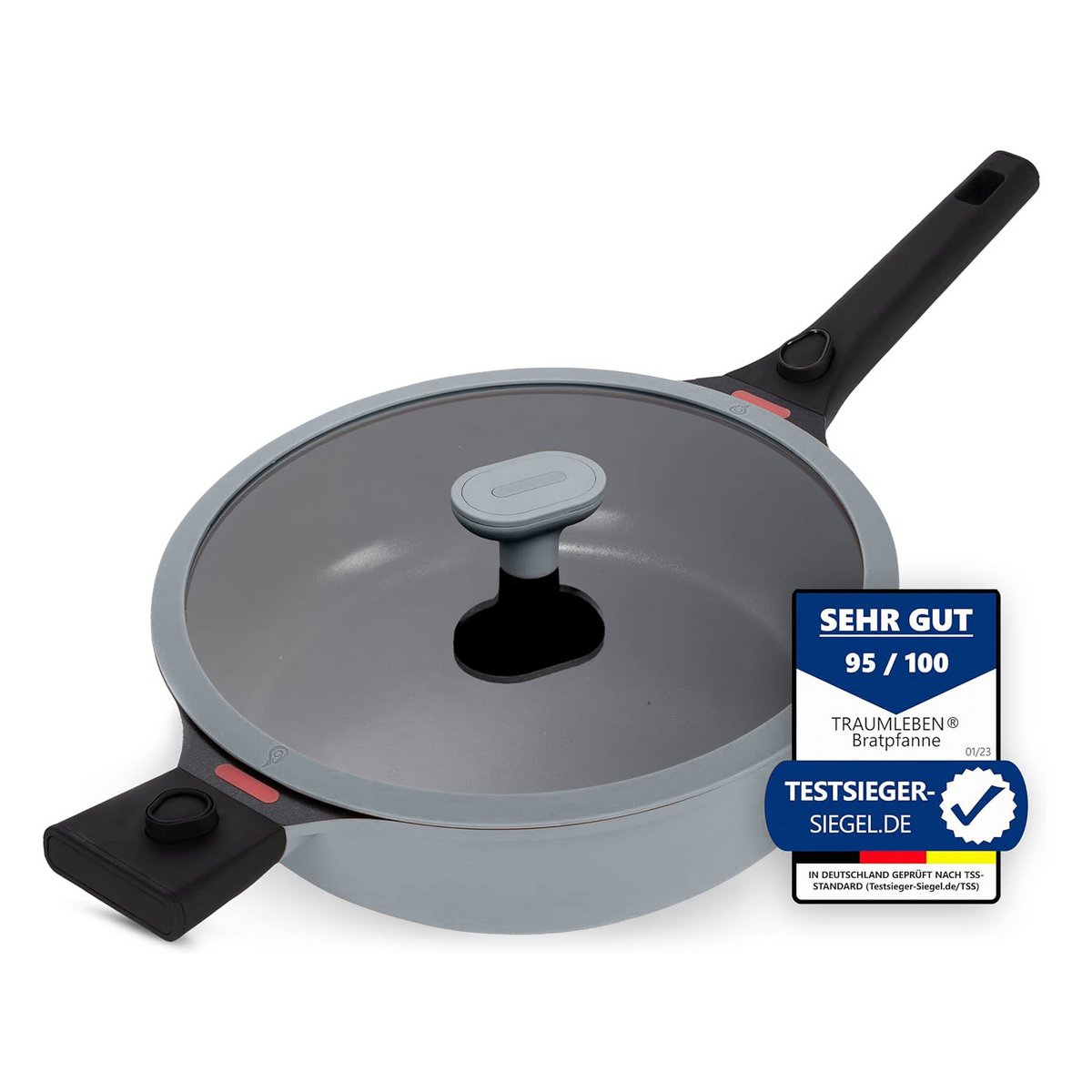 Bratpfanne 28 cm mit abnehmbaren Griffen (grau)