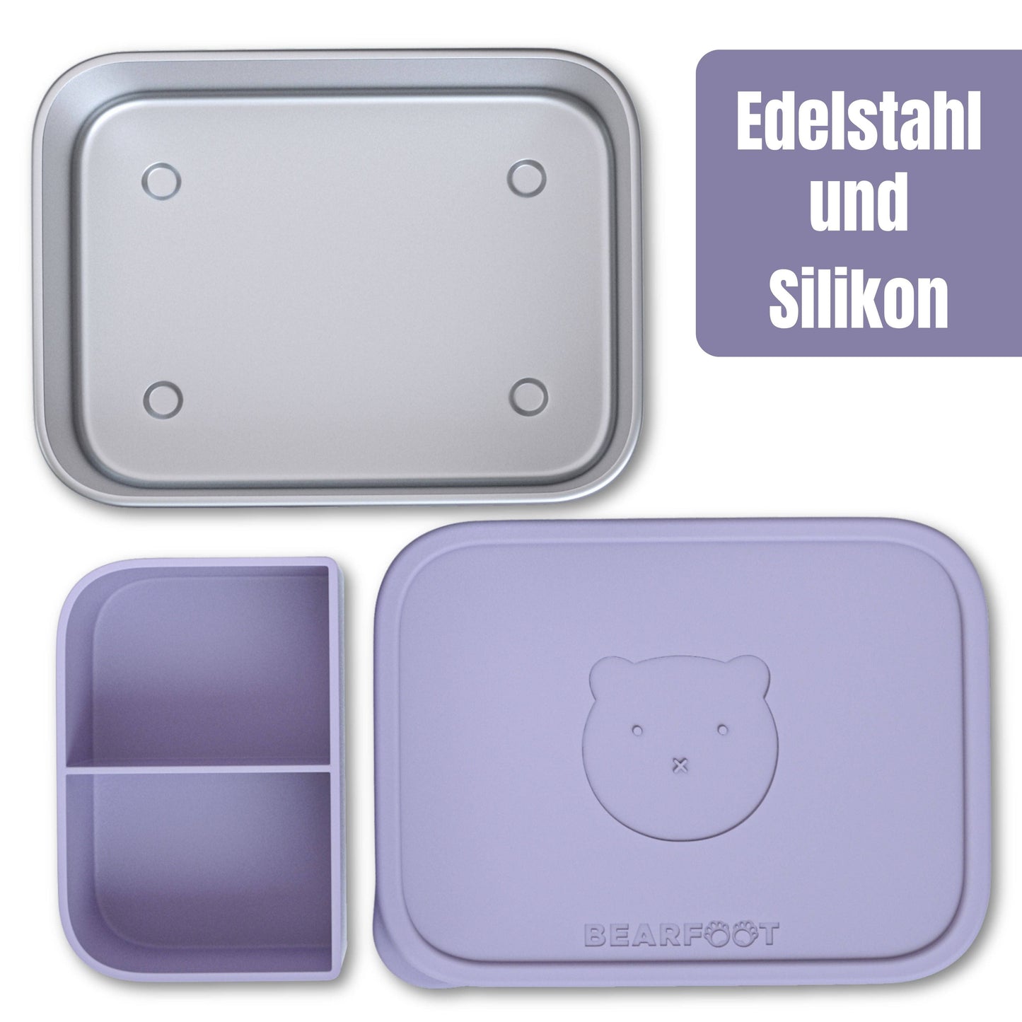Brotdose Kinder Edelstahl mit Silikoneinsatz - Lavendel
