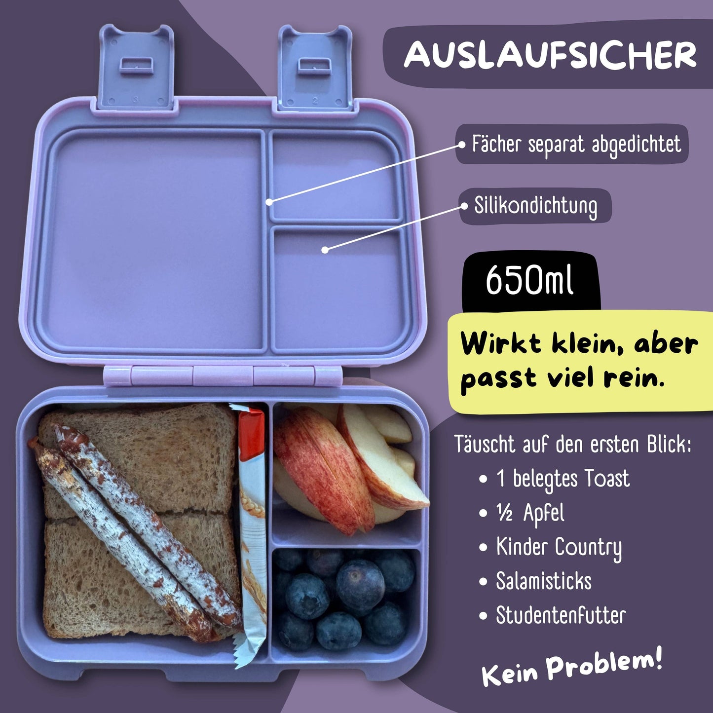 Brotdose mit Fächern, auslaufsicher - Meerjungfrau lila