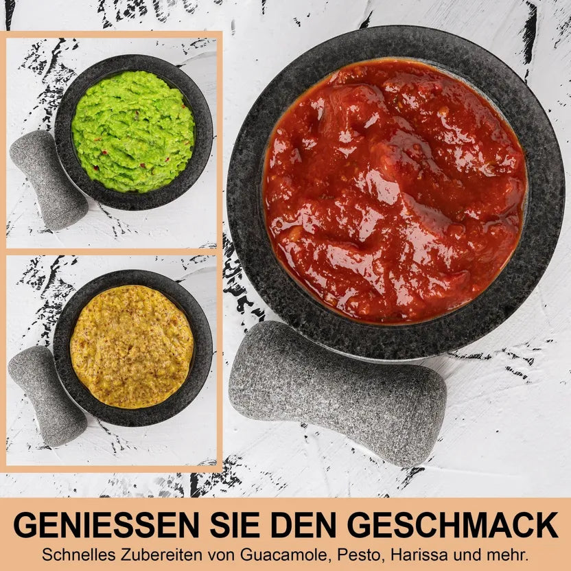 Mörser mit Stößel Set aus Granit/Holz