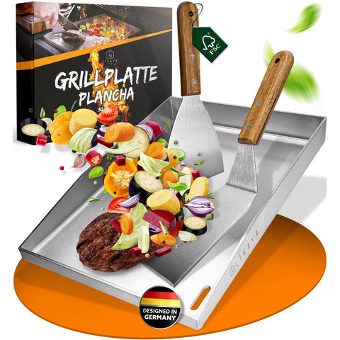 Grillplatte/Plancha [30 x 40 x 4cm] inkl. 2x Grillspachteln