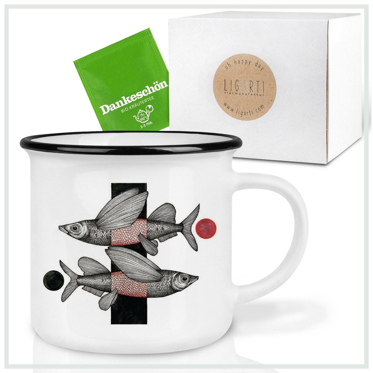 Keramiktasse – Fliegende Fische