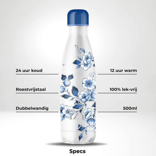 Trinkflasche Edelstahl 24h kalt 12h Heinen Delfter Blau – Blüte – 500 ml