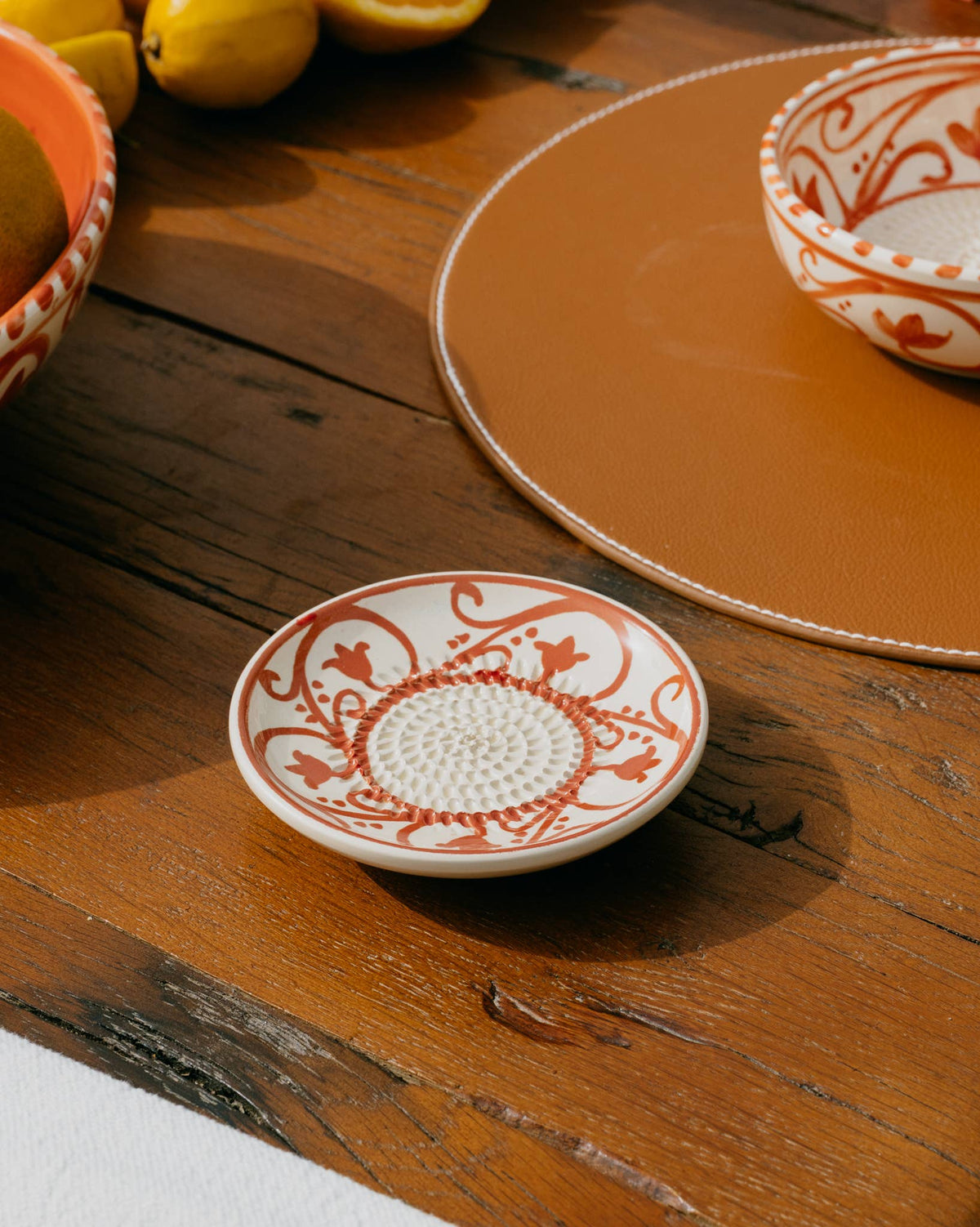 Keramikreibe "Azahara" 12cm für Knoblauch, Ingwer & Gewürze Orange & Beige