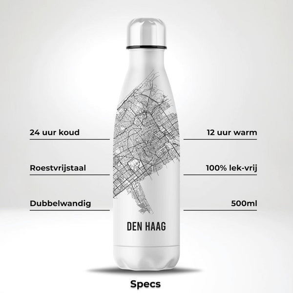 Trinkflasche Edelstahl 24h kalt 12h Den Haag Plattegrond - 500ML