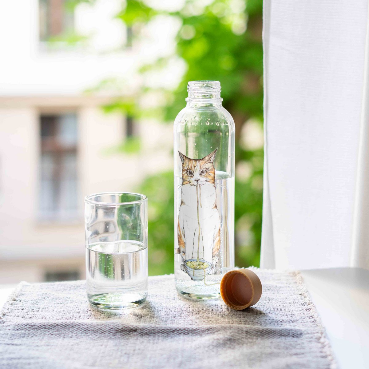 Trinkflasche Glas RAMEN CAT 0,7 l