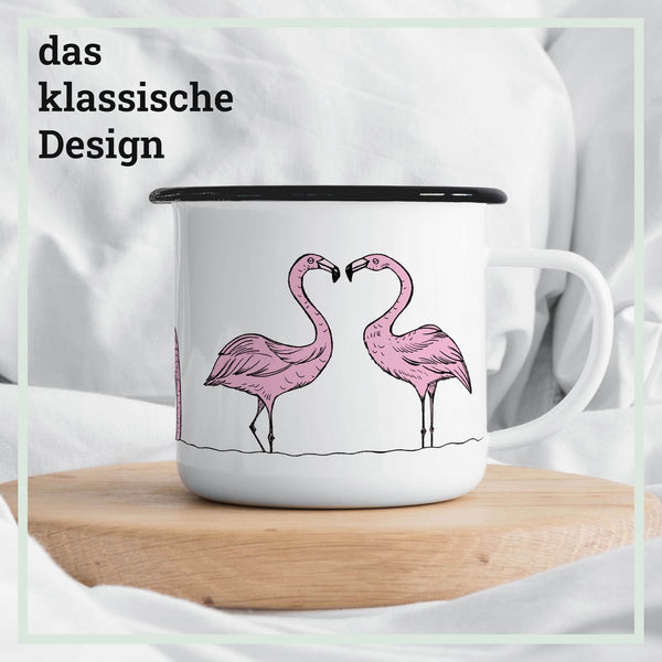 Emailletasse – Flamingoparade