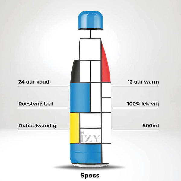 Trinkflasche Edelstahl 24h kalt 12h Piet Mondrian 500ML