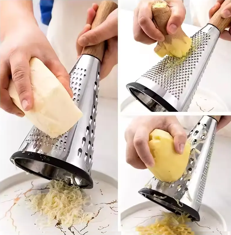 Kegelreibe für Käse und Gemüse mit Holzgriff