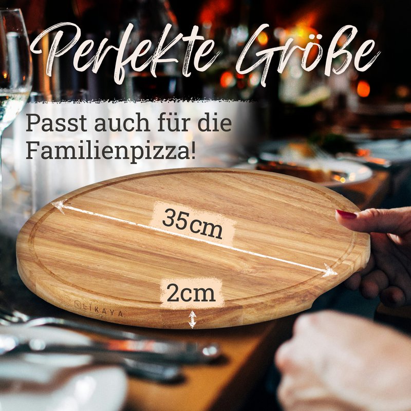 Pizzabrett/Pizzateller 'MARIO' 2er Set rund mit Pizzaschneider [⌀35cm groß] aus FSC®-zertifiziertem Akazien-Holz