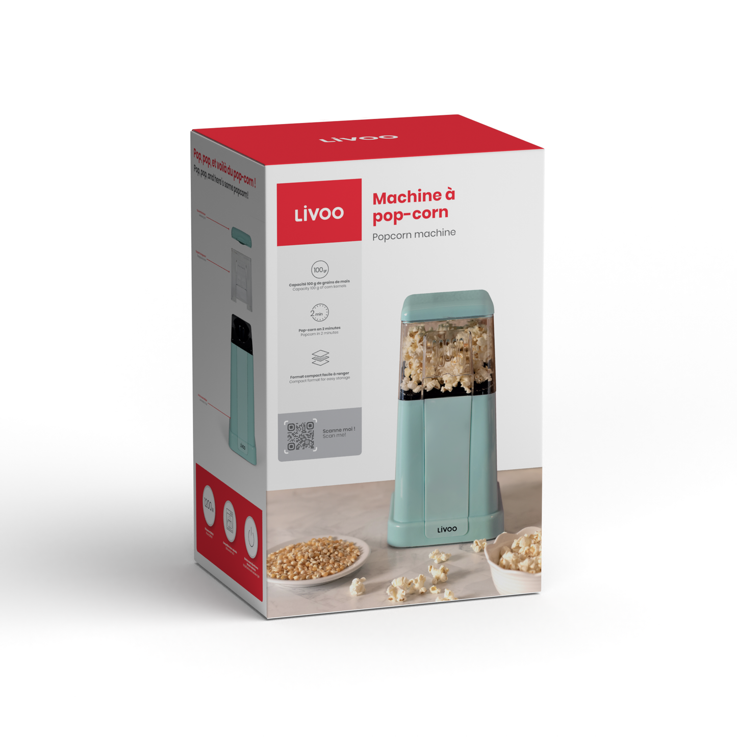 Popcornmaschine Mint 1200W für ca. 100 g.