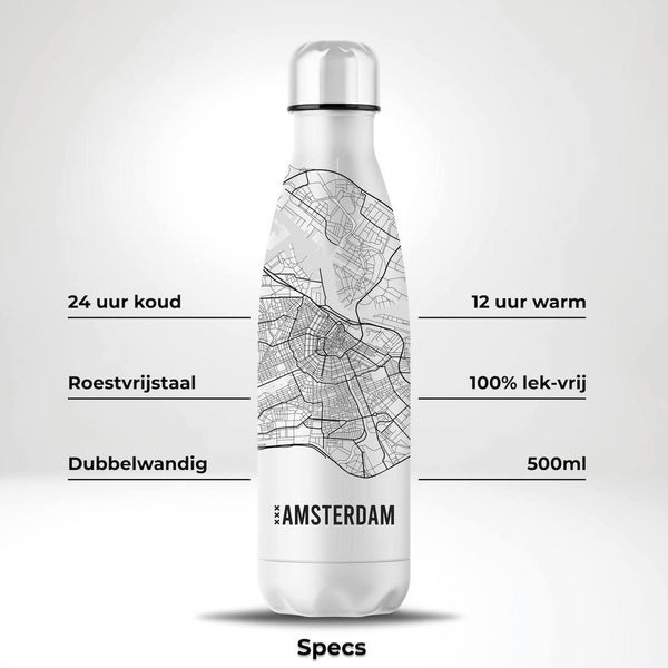 Trinkflasche Edelstahl 24h kalt 12h Amsterdam-Karte - 500 ml