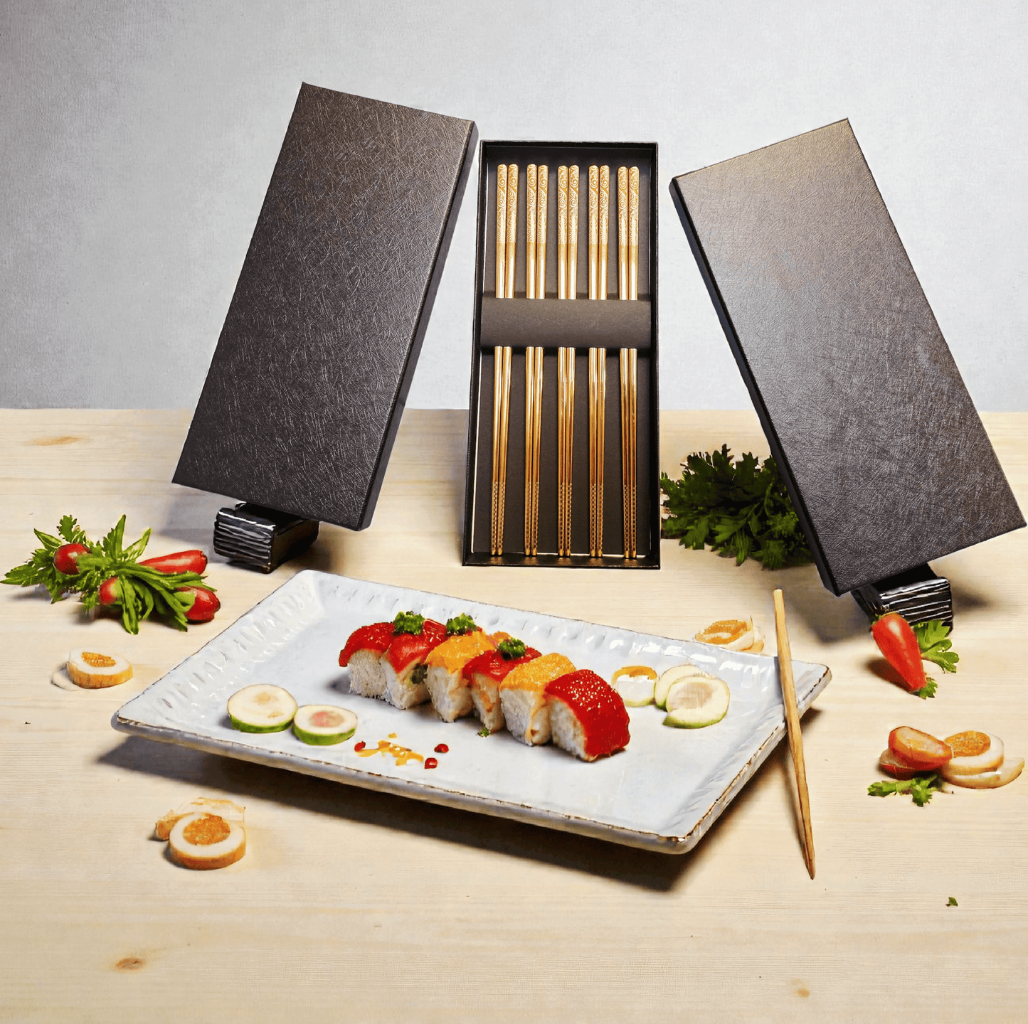 Essstäbchen-Set - Geschenkbox 5 Paare - Silber oder Gold