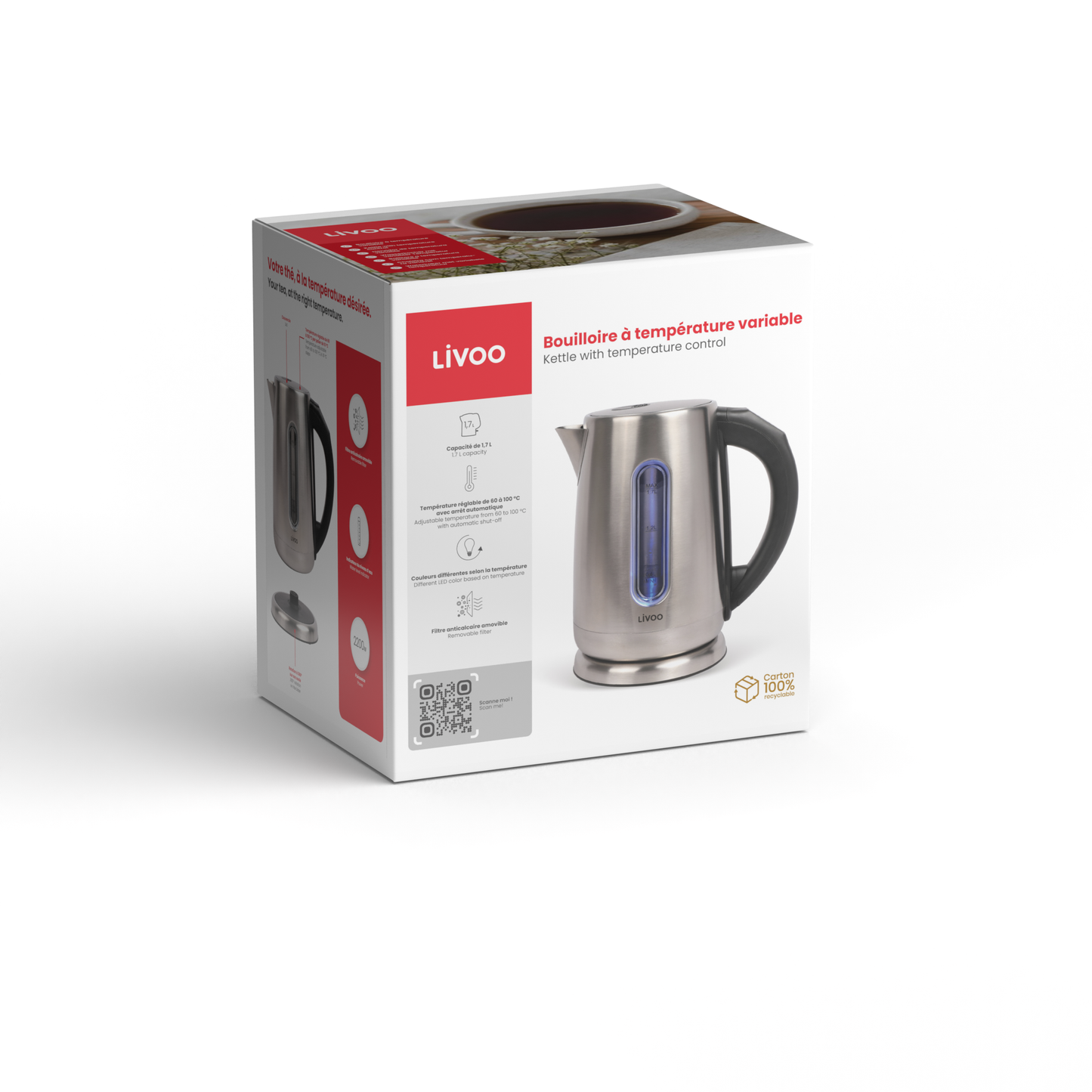 Wasserkocher Edelstahl mit variabler Temperatur 1,7 L