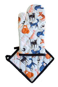 Ofenhandschuhen und Topflappen-Set, buntes Katzenmotiv