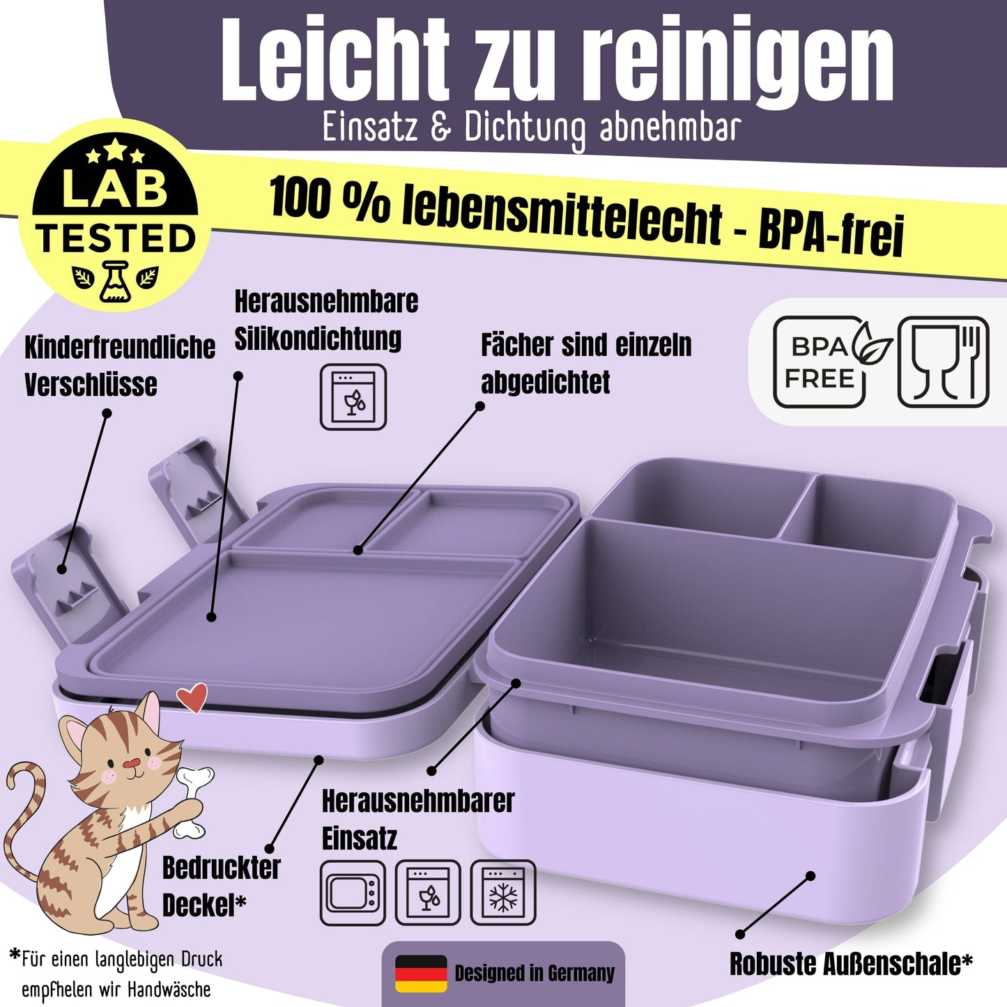 Brotdose mit Fächern, leicht & auslaufsicher - Lama lila