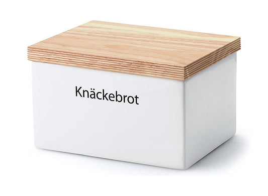 Vorratsdose weiß mit Holzdeckel für Knäckebrot 17,5 x 13,5 x 11 cm