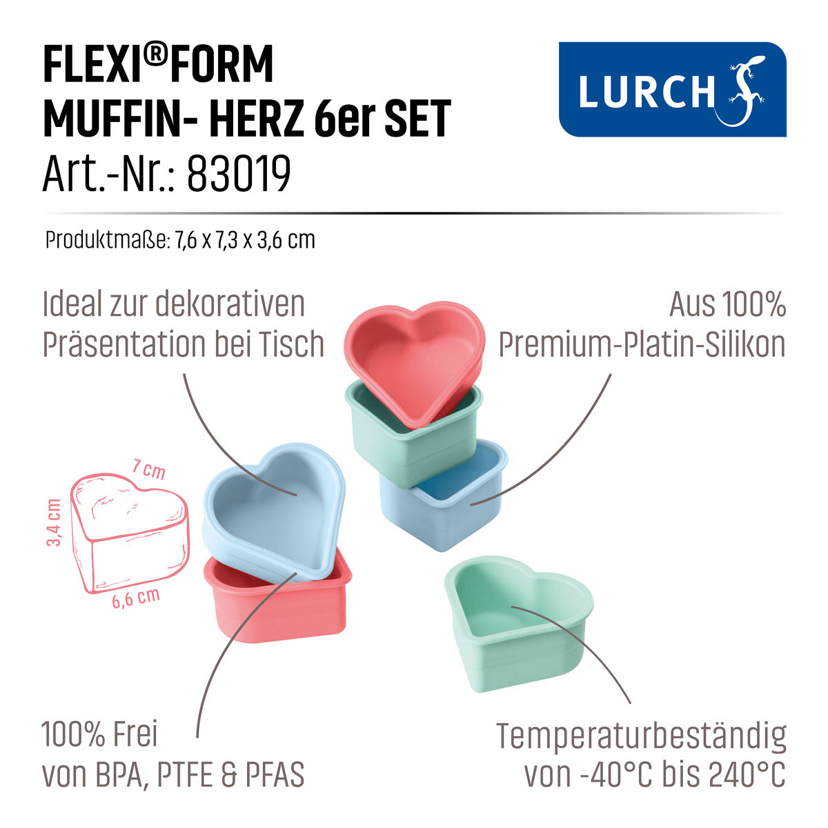 Muffinformen Herz "Pastell Mix" 6er Set