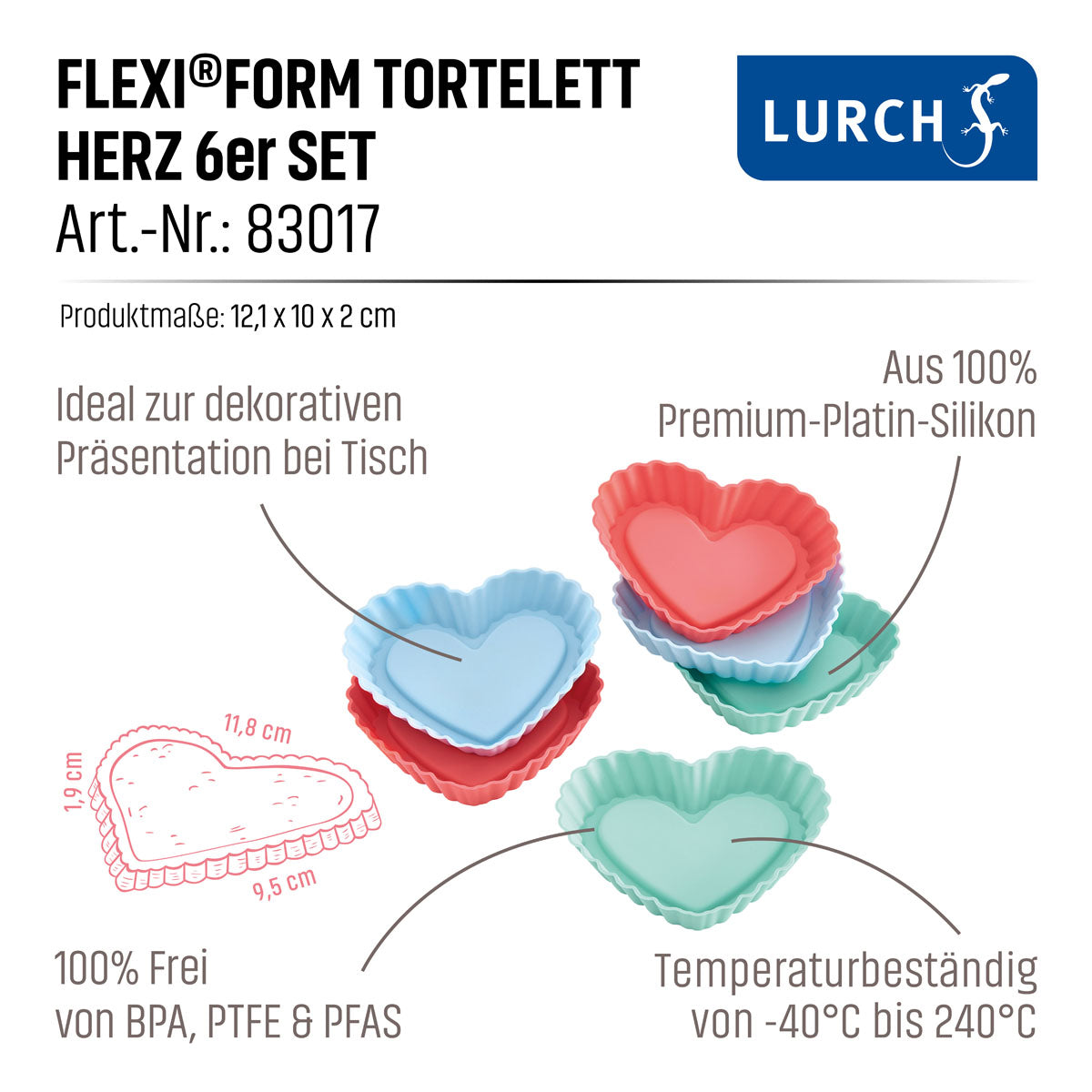 Tortelettformen Herz "Pastell Mix" 6er Set von Lurch