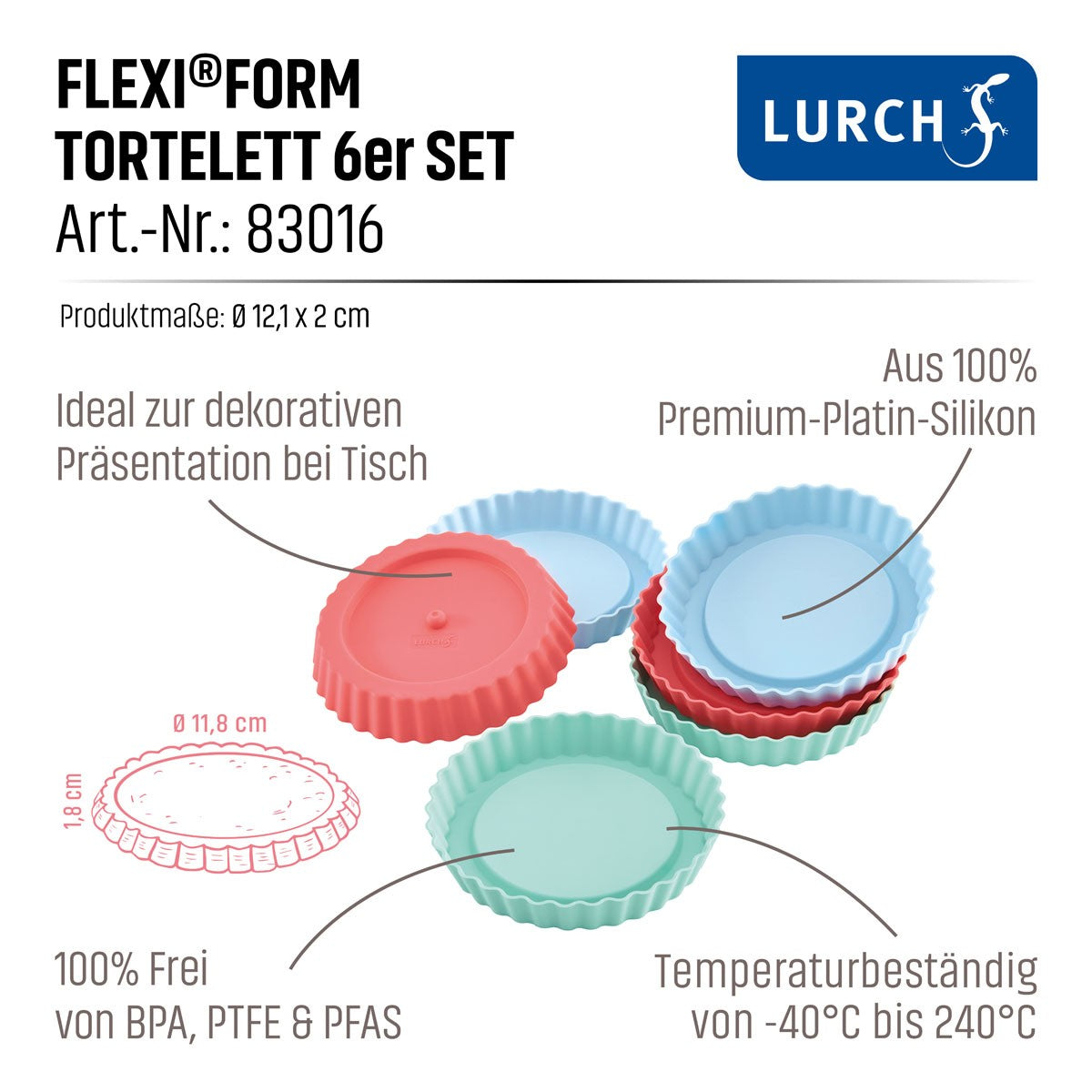 Tortelettformen "Pastell Mix" 6er Set von Lurch