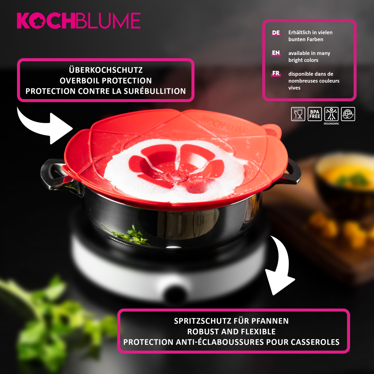 Kochblume XL pink Überkochschutz