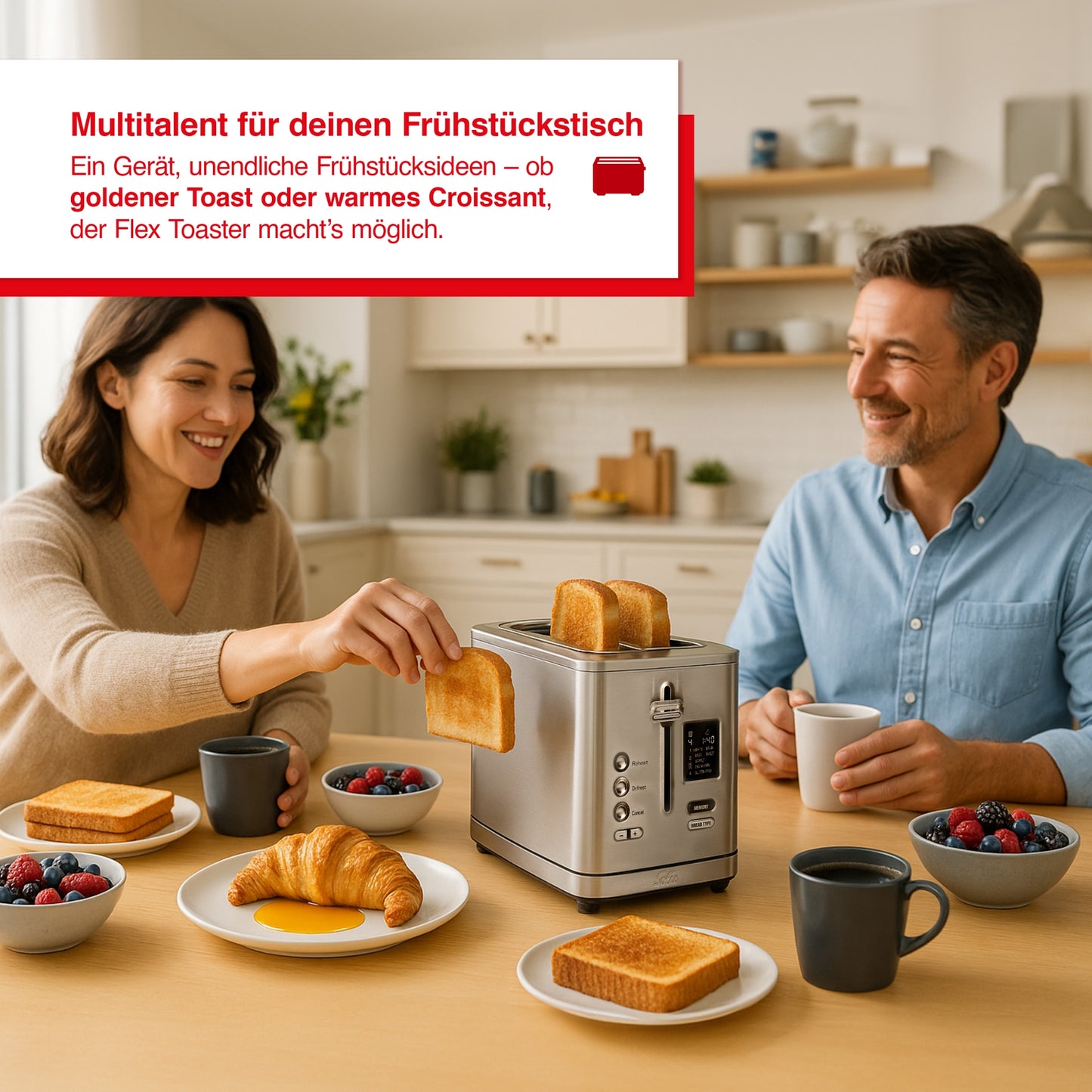 Toaster Flex m. Brötchenaufsatz (Typ 8004) Edelstahl Zwei-Schlitz Toaster