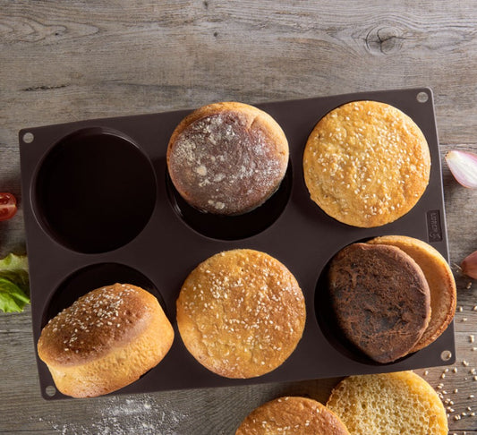 BurgerBun-Backform 2er Set Ø10cm - für 12 große Burgerbrötchen Silikon