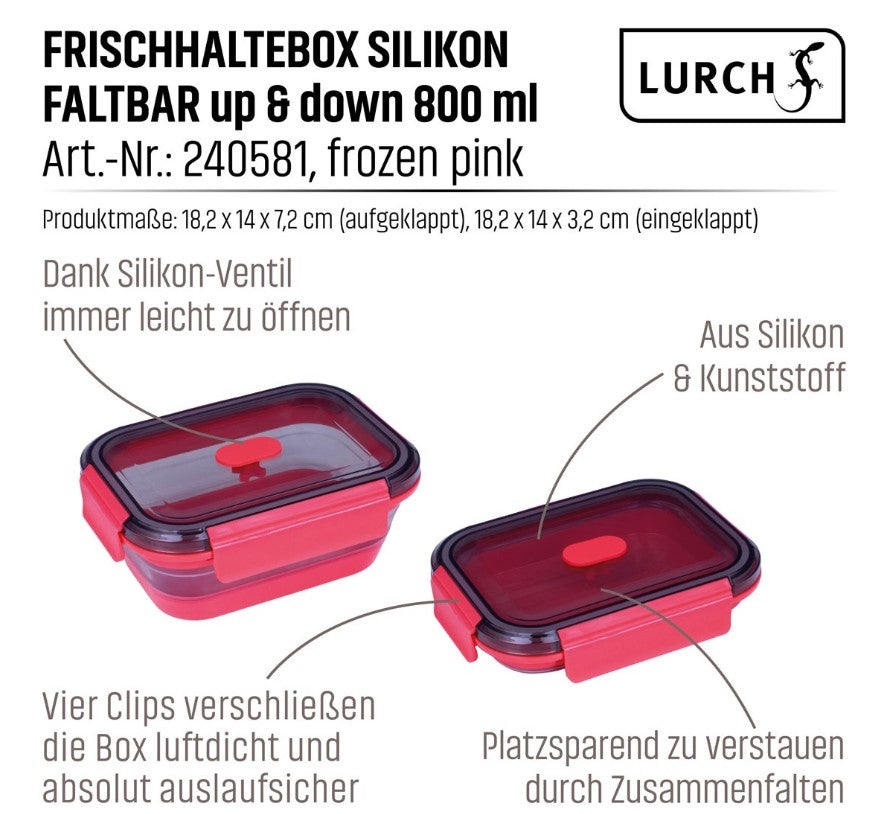 Frischhaltebox pink Silikon faltbar up & down 800 ml