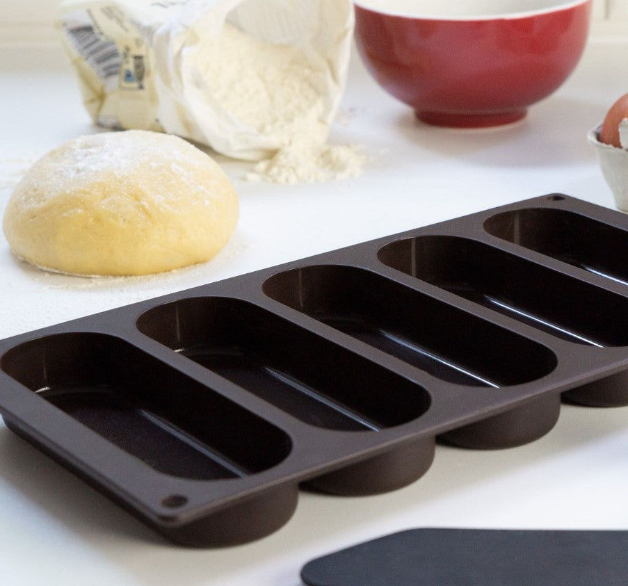 HotdogBun-Backform L 29,5×16,1×2,4cm - für 5 Brötchen