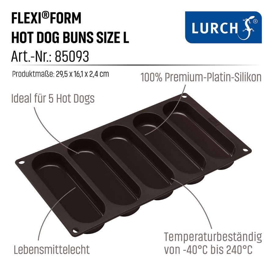 HotdogBun-Backform L 29,5×16,1×2,4cm - für 5 Brötchen