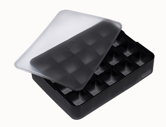 ICE FORMER Würfel 3cm schwarz transparent Eiswürfelform mit Deckel