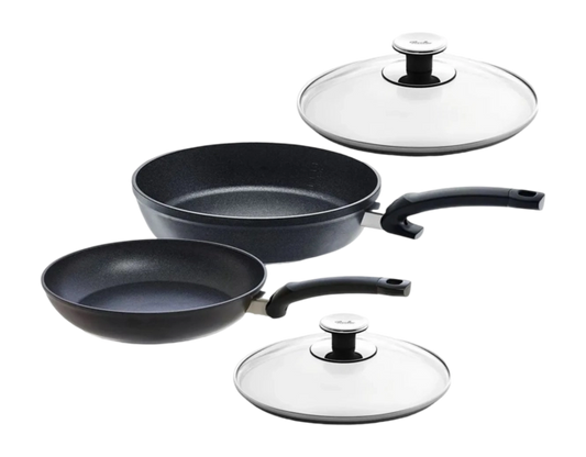 Pfannen-Set 24cm Classic+28cm Comfort+2 Glasdeckel Adamant