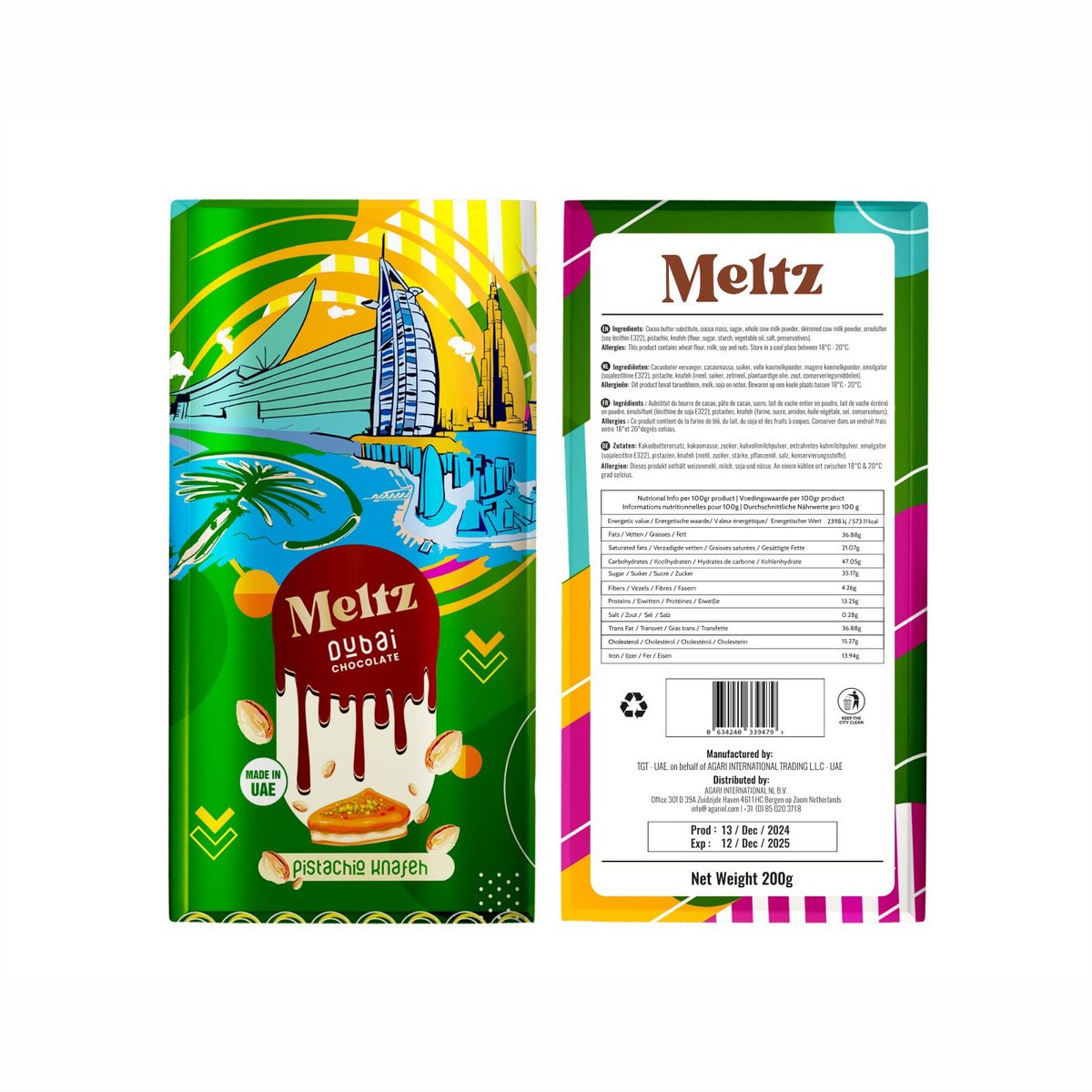 Meltz Original Dubai Schokolade - Pistazien knafeh - Made in Dubai 200g