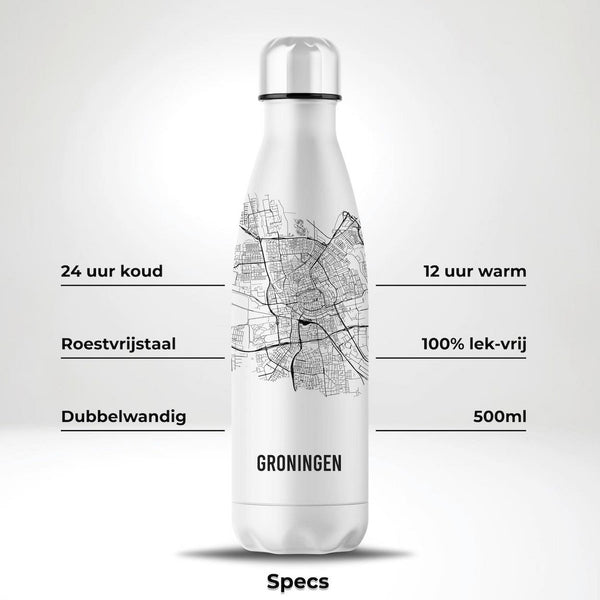 Trinkflasche Edelstahl 24h kalt 12h Groningen Plattegrond - 500ML