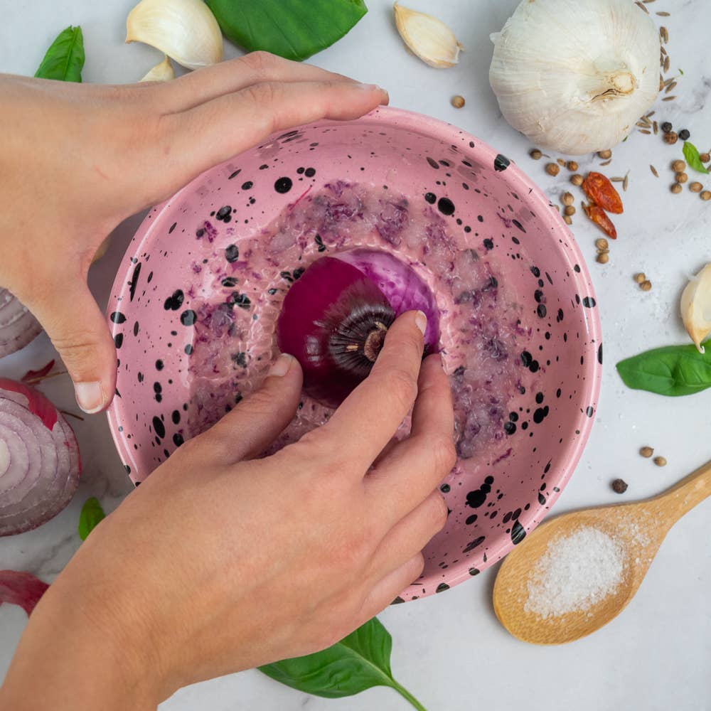 Keramikreibe "COSMIC Pink" 12cm für Knoblauch, Ingwer & Gewürze