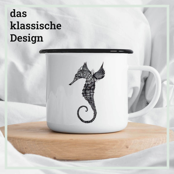 Emailletasse – Seepferdchen