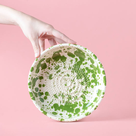 Keramikreibe "Moos" Groß für Knoblauch, Ingwer & Gewürze grün