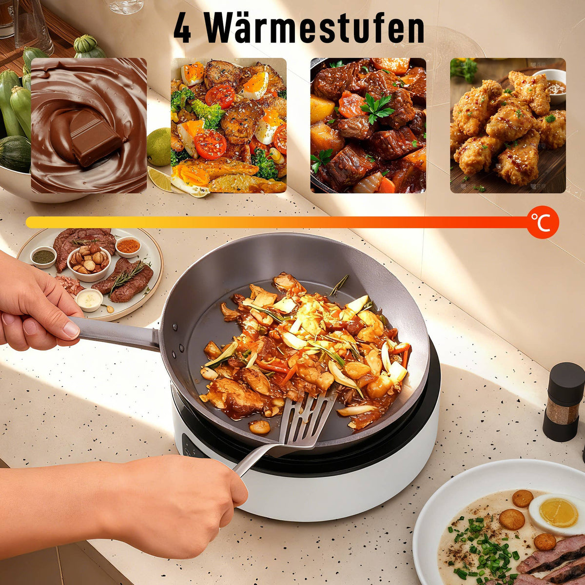 Dual-Keramikkochfeld-Tischgrill, 2-in-1 -Design, Weiß