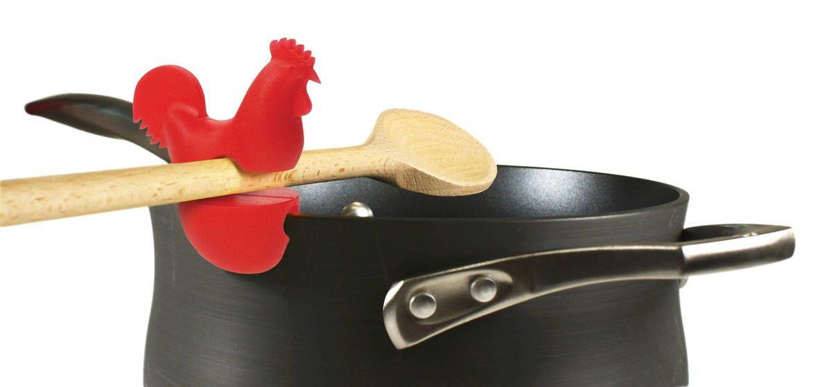 Kochlöffelhalter Rooster rot  mit Topfclip
