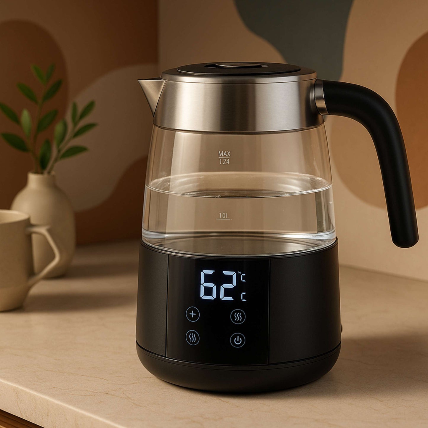 Wasserkocher Borosilikatglas mit variabler Temperatur 1,7 L