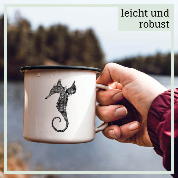 Emailletasse – Seepferdchen