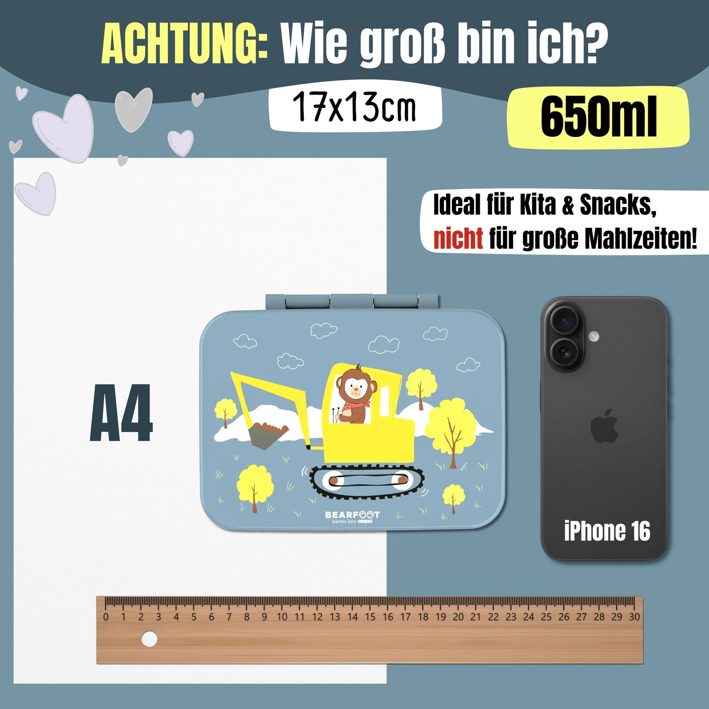 Brotdose mit Fächern, leicht & auslaufsicher - Bagger blau