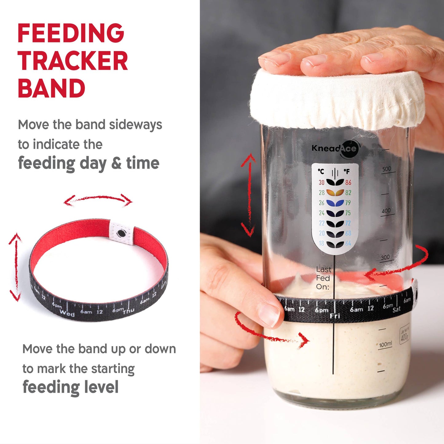 KneadAce Sauerteig-Set: 680g Glas, 2x ovale Gärkörbe aus Baumwolle, Bäckermesser