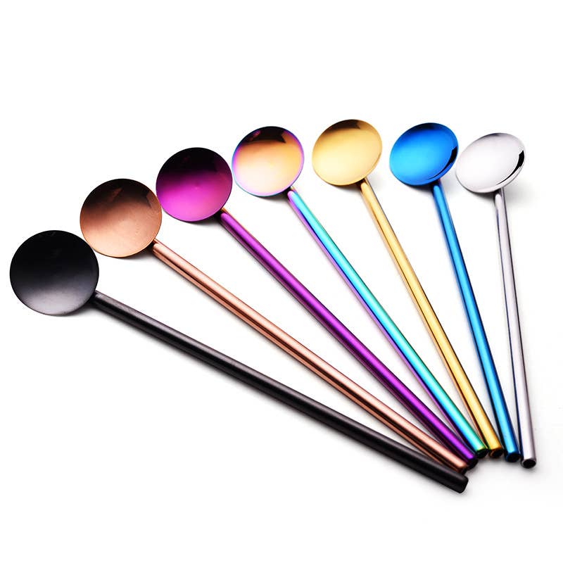 Trinkhalm mit Löffel – 190 x 6 mm, 3 Farben