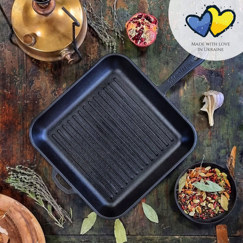 Grillpfanne mit Griff Gusseisen - 28 x 28 x 4 cm  Schwarz