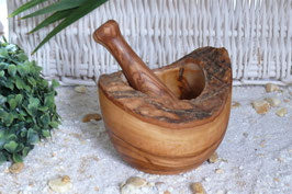 Mörser Rustikal mit Stößel, Ø 12 cm Olivenholz